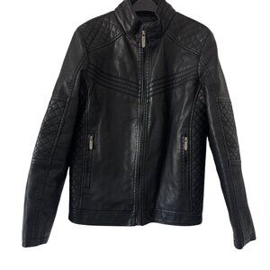 American Breed Black Faux Leather Full Zipper Collar Jacket Size S